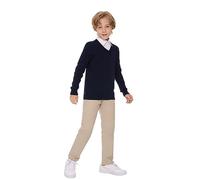 SMILING PINKER Pull pour Garçons Col V Uniforme Manches Longues Tricot Pulls Base, Marin., 11-12 ans