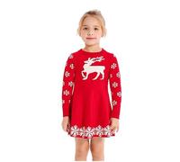 SMILING PINKER Robe Filles Pull À Manches Longues Tricoté Noël Sweater Enfant Renne Pull Robe Automne Hiver(Rouge,8-9 Ans)