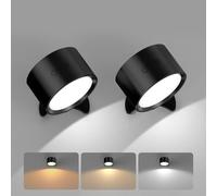 Smiling Shark Appliques Murale Intérieure Sans Fil 2 Pièces, Lampes Murale Sans Fil Rechargeable Dimmable avec Télécommande 360° Rotation Appliques Murale Sans Percage pour Chambre Chevet, Noir