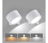 Smiling Shark Appliques Murale Intérieure Sans Fil 2 Pièces, Lampes Murale Sans Fil Rechargeable Dimmable avec Télécommande 360° Rotation Appliques Murale Sans Percage pour Chambre Chevet, Blanc