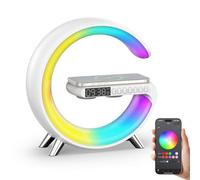 Smiling Shark Intelligente Lampe Ambiance, Lampes de Réveil Lumière avec Charge Sans Fil & Haut-Parleur Bluetooth Simulateur D'aube Dimmable Lampe de Reveil avec App Contrôle pour Chambre Salon