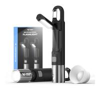 Smiling Shark Lampe de Poche, G2 2 Pièces Lampe Torche LED Ultra Puissante Rechargeable avec Feux Latéraux COB & 3 Modes et Diffuseur Zoomable Lampe Torche Camping Pile pour Randonnée/Urgence, Noir