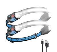 Smiling Shark Lampe Frontale, Headlamp Rechargeable 2400mAh 2 Paquets Ultra-Lumineuse Lumière Blanche & 2 Lumière Spot Rotatable à 315°, Head Lamp Avec Capteur de Motion pour Randonnée Camping