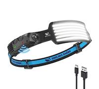 Smiling Shark Lampe Frontale LED, Angle Large 6*LED Bandes Super Lumineuses Blanche Headlamp Rechargeable Capteur de Motion Étanche Camping Randonnée