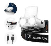 Smiling Shark Lampe frontale Rechargeable, Clip de Chapeau de Tête LED Lumière Frontale de Poche Portable 5 Type de Lumière Blanche & Rouge Dimmable Jogging, LED-Lamp-Frontale-Clip-Chapeau