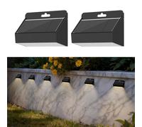 Smiling Shark Lampe Solaire Exterieur, 2 Pièces LED Applique Murale Exterieur Solaire IP65 Étanche Lumières de Clôture Solaires pour Jardin Clôture Escaliers Marches Cour Terrasse, Blanc Chaud