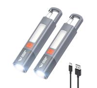 Smiling Shark Lampe Torche, G1 2 Pièces Lampe de Poche LED Ultra Puissante Rechargeable avec Feux Latérale COB & 3 Modes Zoomable Étanche Petite Lampe Poche pour Camping/Randonnée/Urgences, Gris