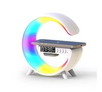 Smiling Shark Lampes de Réveil, Intelligente Ambiance Lumière avec Charge Sans Fil et Haut-Parleur Bluetooth Simulateur D'aube Bouton Contrôle 10 Mode Lumière Lampe de Reveil pour Chambre Salon