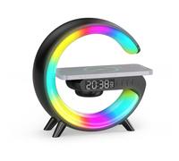 Smiling Shark Intelligente Lampe Ambiance, Lampes de Réveil Lumière avec Charge Sans Fil & Haut-Parleur Bluetooth Simulateur D'aube Bouton Contrôle 10 Mode Lumière Lampe de Reveil pour Chambre Salon