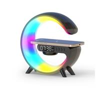 Smiling Shark Lampes de Réveil, Intelligente Ambiance Lumière avec Charge Sans Fil et Haut-Parleur Bluetooth Simulateur D'aube Bouton Contrôle 10 Mode Lumière Lampe de Reveil pour Chambre Salon