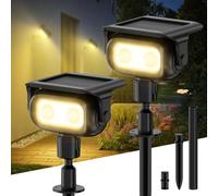Smiling Shark Lampes Solaires Exterieures Jardin, Réglable Spots Solaires Exterieures avec Detecteur de Mouvement 4 Modes & 2 Montage Étanche LED Projecteur Solaire pour Allée Chemin (2, Blanc Chaud)
