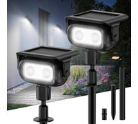 Smiling Shark Lampes Solaires Exterieures Jardin, Réglable Spots Solaires Exterieures avec Detecteur de Mouvement 4 Modes & 2 Montage Étanche LED Projecteur Solaire pour Allée Chemin (2, Blanc Froid)