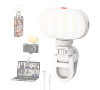 Smiling Shark LED Lampe Telephone, Portable Lumière Caméra avec Clip & Cold Shoe Rechargeable Dimmable 3 Couleurs Lumière CRI 95+ Mini Lampes Selfie pour Appareil Photographies Vidéo Ordinateur