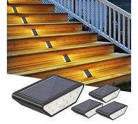 Smiling Shark Lumiere Solaire Exterieur, Lot de 4 LED Lampes Solaires D'escalier Blanc Chaud Éclairage À Double Face IP67 Étanches Lumiere Solaire Escalier Pour Jardin Allée Patio