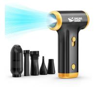 Smiling Shark Souffleur Air Comprimé, JF-01 Vitesse Variable 130000TR/Min 5Kpa Dépoussiérant Puissants Électrique avec Lumières LED 2 en 1 Mini Air Duster pour Nettoyage PC/Clavier/Voiture (PRO Noir)