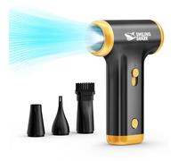 Smiling Shark Souffleur Air Comprimé, JF-01 Vitesse Variable 130000TR/Min 5Kpa Dépoussiérant Puissants Électrique avec Lumières LED 2 en 1 Mini Air Duster pour Nettoyage PC/Clavier/Voiture, (Noir)