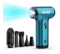 Smiling Shark Souffleur Air Comprimé, JF-01 Vitesse Variable 130000TR/Min 5Kpa Dépoussiérant Puissants Électrique avec Lumières LED 2 en 1 Mini Air Duster pour Nettoyage PC/Clavier/Voiture (PRO Bleu)