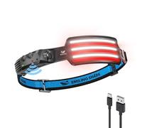 Smiling Shark TD-0123F Lampe Frontale, LED Headlamp à Détecteur de Mouvement Rechargeable 2500 mAh, Lumière Blanche & Rouge, Plein Phare & Projecteur Légère pour Pêche Camping Randonnée (1 Piece)