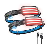 Smiling Shark TD-0123F Lampe Frontale, LED Headlamp à Détecteur de Mouvement Rechargeable 2500 mAh, Lumière Blanche & Rouge, Plein Phare & Projecteur Légère pour Pêche Camping Randonnée (2 Pieces)