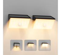 Smiling Shark WL-06 Lampe Solaire Extérieur, Lot de 2 Applique Solaire Exterieur avec Détecteur de Mouvement 4 Modes & Éclairage à 120° IP65 Étanche Spot Solaire Pour Jardin Clôture, Blanc Chaud