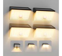 Smiling Shark WL-06 Lampe Solaire Extérieur, Lot de 4 Applique Solaire Exterieur avec Détecteur de Mouvement 4 Modes & Éclairage à 120° IP65 Étanche Spot Solaire Pour Jardin Clôture, Blanc Chaud