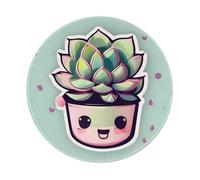 Smiling Succulents Tapis de souris rond en caoutchouc antidérapant imprimé sur un seul côté 20,3 cm