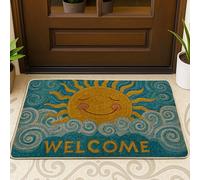 Smiling Sun Paillasson jaune soleil pour extérieur et intérieur, décoration d'été, antidérapant et absorbant, facile d'entretien, 73,6 x 43,2 cm