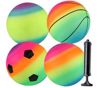 smilixin Bouncy Lot de 4 balles de football arc-en-ciel en PVC avec pompe pour intérieur et extérieur 20,3 cm