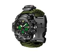 Smilkat Montre de Survie numérique Militaire 23 en 1 pour Homme, Tactique, Multifonction et réglable, étanche, Double Cadran avec Boussole et Bracelet en paracorde, Camouflage Vert armée., Tactique