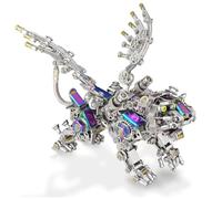 Smilodon - Kit casse-tête 3D en métal avec ailes - 650 pièces - Modèle en dents de sabre avec ailes amovibles - Créature préhistorique mécanique à monter soi-même pour étagère de bureau