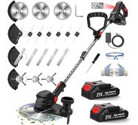 SMILOVII Débroussailleuse à Batterie 21V 850W Max, Coupe-Bordure sans Fil avec Écran LCD (0-100%), Rotofil avec 2 Batteries 2.0Ah, Brosse en Acier et Roues pour Jardin