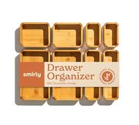 SMIRLY Lot de 8 organiseurs de tiroir de cuisine en bambou pour grands et petits ustensiles, boîte de rangement multi-usages - Salle de bain, table de chevet, bijoux, couverts, couteau, épices