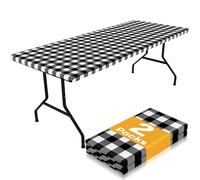 Smiry Lot de 2 nappes de Pique-Nique rectangulaires imperméables et élastiques pour Tables de 1,8 m, lavables en Polyester pour Salle à Manger, Camping, extérieur (Noir et Blanc, 76,2 x 182,9 cm)