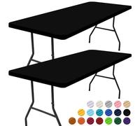 smiry Lot de 2 nappes de Pique-Nique rectangulaires imperméables et élastiques pour Tables de 1,8 m, lavables en Polyester pour Camping, Banquet et extérieur (Noir, 76,2 x 182,9 cm)