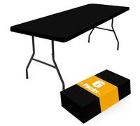 Smiry Lot de 6 nappes de Pique-Nique rectangulaires imperméables et élastiques pour Tables de 1,8 m, lavables en Polyester pour Camping, extérieur et intérieur (Noir, 76,2 x 182,9 cm)