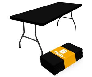 Smiry Lot de 6 nappes rectangulaires imperméables et élastiques en Polyester pour Table de Pique-Nique, Camping, intérieur et extérieur (Noir, 76,2 x 182,9 cm)
