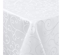 smiry Nappe Rectangulaire Jacquard 130 x 220 cm Nappe de Table Anti-Taches Lavable Nappe Exterieur pour Manger, Jardin, Mariage - Blanche