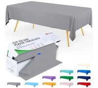 Smiry Rouleau de nappe jetable en plastique gris de 137,2 cm x 90,1 m, dans une boîte à découper avec cutter coulissant, nappes rectangulaires imperméables pour mariages, banquets, extérieur