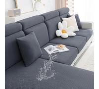 Smiry Waterproof Couch Cushion Covers, Stretch Jacquard Sectional Couch Covers, L Shape Chaise Lounge Sofa Slipcover, Washable Elastic Furniture Protector for Pets, Kid (Chaise Cover, Grey)