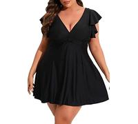 Smismivo Maillot de bain une pièce gainant pour femme - Grande taille - Maillot de bain amincissant à volants, noir, XX-Large plus