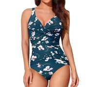 Smismivo Maillot de Bain Une pièce pour Femme Le contrôle du Ventre Push up Maillot de Bain Femme 4 Pieces Amincissante Slim Elégant Vintage Ruché Effet Halter Rembourré Swimsuit Vert Olive