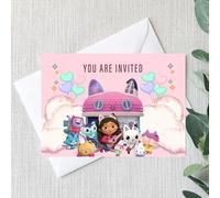 Smith Bros Printers 1898 Gabby's Dollhouse Lot de 24 invitations double face pour fête d'anniversaire Format A6 avec enveloppes et 24 autocollants « Thank For Coming To My Party » 30 mm