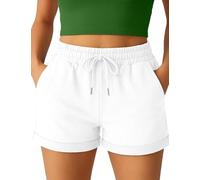 Smith & Solo Short Sport Femme en Coton, Pantalon Court pour Femme, Short Femme ete, Taille Haute, avec Poches, pour Le Jogging, Le Yoga et Le Fitness (Blanc, L)