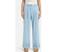 Smith & Soul Smith & Soul Blue Wide Leg Lyocell Trousers with Hem Embroidery Detail