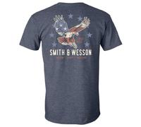 Smith & Wesson T-Shirt à col Rond sous Licence Officielle pour Homme, Americana Pride, Flag and Eagle Graphic T-Shirt à Manches Courtes, Denim chiné., Taille L