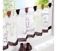 SMITHOOM 1 panneau de demi-rideau brodé pour cuisine, café, cantonnière courte pour décoration de fenêtre de balcon, marron, 120 x 45 cm