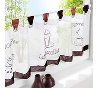 SMITHOOM 1 Panneau de Rideaux Brodés Transparents Rideau Brise-bise de Cuisine Cantonnière Courts pour Décoration de Fenêtre, Largeur 180cm/hauteur 60cm, Marron