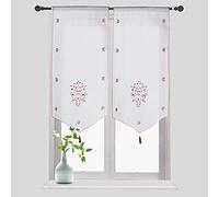 SMITHOOM 1 Panneau Rideau Transparent Voilages à Motif Floral Brodé pour Cuisine Salle de Bains Petite Fenêtre Porte Rouge Vin 40x60cm