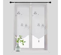 Smithoom 1 Panneau Rideau Transparent Voilages à Motif Hibou Brodé pour Cuisine Salle de Bains Petite Fenêtre Porte Blanc 80x160cm