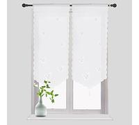 SMITHOOM 1 Panneau Rideau Transparent Voilages à Motif Papillons Pompons Décoratifs pour Cuisine Salle de Bains Petite Fenêtre Porte Blanc 80x150cm